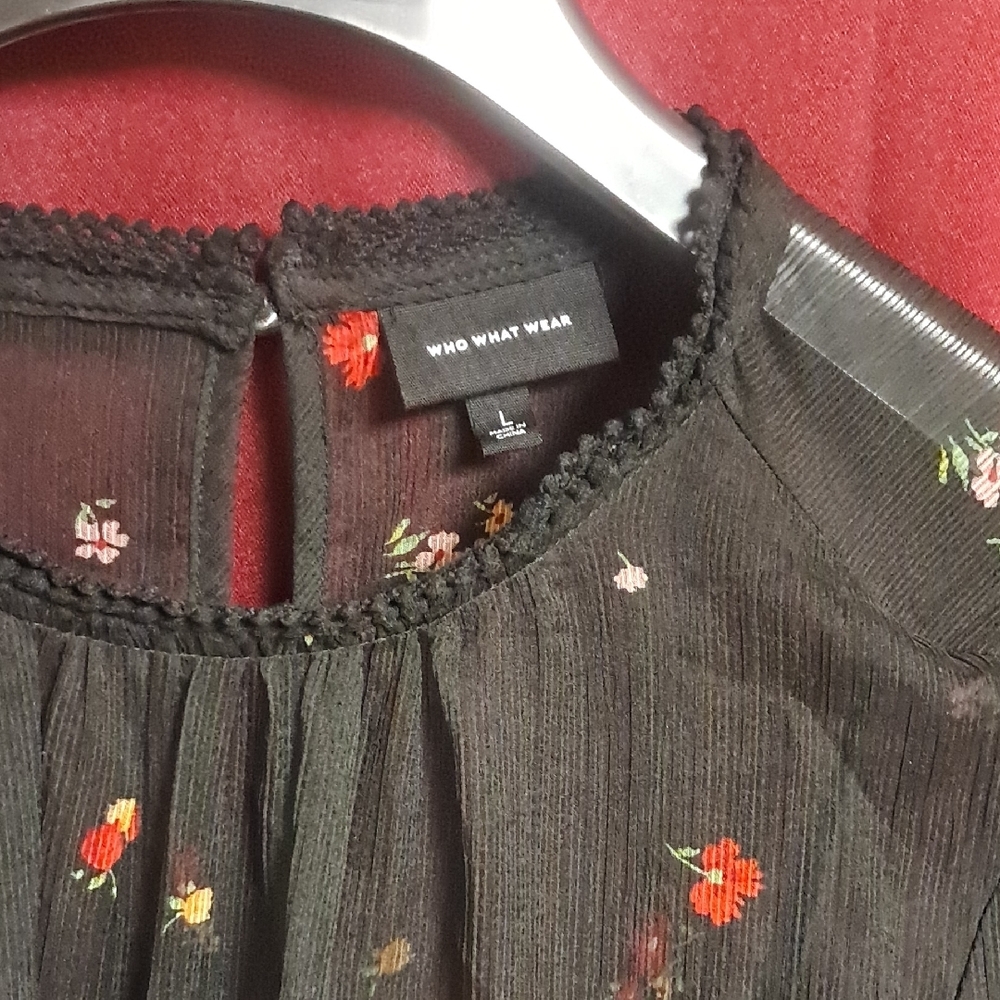 Who What Wear Black Dress with Red Floral Accents